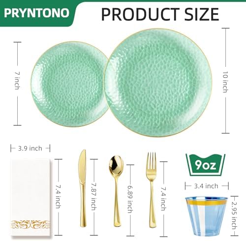 350PCS Green Gold Plastic Dinnerware Set for 50 Guests - Image 2