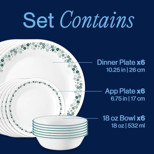 Corelle Spring Blossom Teal 18-Piece Round Dinnerware Set, Service for 6 - Image 3