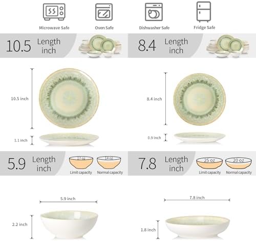 DOMICREVERY Ceramic Dinnerware Sets for 6, 24 Pcs Plates and Bowls Sets - Image 3