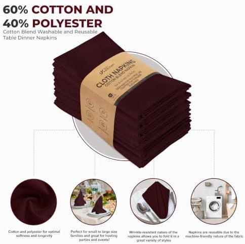 Utopia Kitchen Cotton Blend Burgundy Cloth Napkins [12 Pack, 18x18 Inch] - Image 3