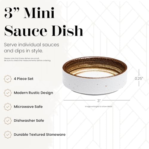 Vikko Small Dipping Bowls, Set of 4 Mini Soy Sauce Dish, 3" Stoneware Cups for Dips, Condiments, Charcuterie Boards - Microwave and Dishwasher Safe