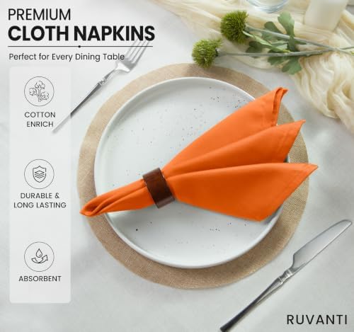 Ruvanti Cloth Napkins Set of 6, Cotton Enrich 18”x18” - Orange/Fall - Image 3