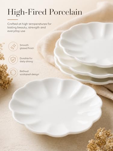 White Small Dessert Plates Set of 4,Ceramic Dinner Plates 6 Inch for Appetizer, Fruits, Cake, Salad,Microwave Safe,Christmas Gift - Image 3
