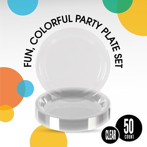 Exquisite Party Solids Sturdy Clear Plastic Plates 9" Party Plates 50 Pcs - Image 2