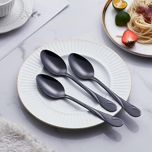Black Dinner Spoon Set, Seeshine 7.6-inch Stainless Steel Shiny Black Soup Table Spoon Silverware, Set of 6 - Image 6