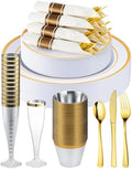 Goodluck 320PCS Gold Plates Sets, Fancy Disposable Dinnerware for 40 Guests by GoodLuck