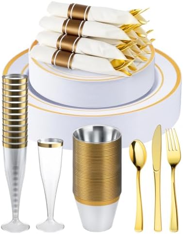 Goodluck 320PCS Gold Plates Sets, Fancy Disposable Dinnerware for 40 Guests by GoodLuck