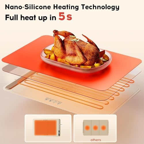 Warming Mat for Food, Voriah Electric Warming Tray with 3 Temp Settings & Auto Shut-Off, Food Warmer with Thick Silicone Surface to Keep Food Warm at Buffet, Parties, and Family Use（Apricot） - Image 4