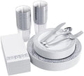FOCUSLINE 175 Pieces Silver Disposable Dinnerware Set for 25 Guests by FOCUSLINE