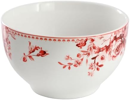 Elama Traditional Rose 16 Piece Porcelain Dinnerwar/Tableware Set, Service for 4 (Red) - Image 4