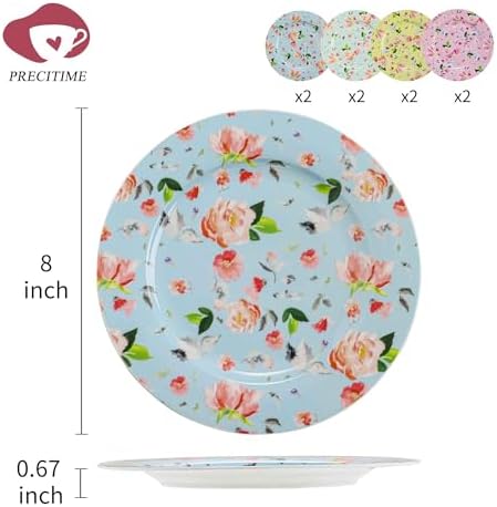 8" Porcelain Dessert Plates Set of 8, Floral Elegant Gift - Image 2