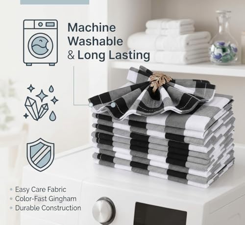 The Beer Valley Set of 12 Checked Cloth Napkins 16x16 Inch - Black White - Image 2
