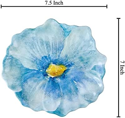 UP Sky Blue Floral Melamine Dessert Plates, Floral-Shaped Small Serving Plates, for Appetizer, Snacks, and Side Dishes, Blue, 7.5 x 7 Inch, Set of 4 - Image 2