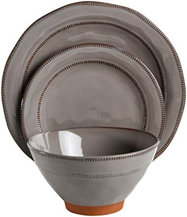 Gibson Elite Terranea Round Reactive Glaze Terra Cotta Dinnerware Set, Service for Four (12pcs), Grey - Image 2