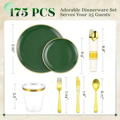 Green Gold Dinnerware Set Disposable Plates for 175PCS 25 Guests - Image 5