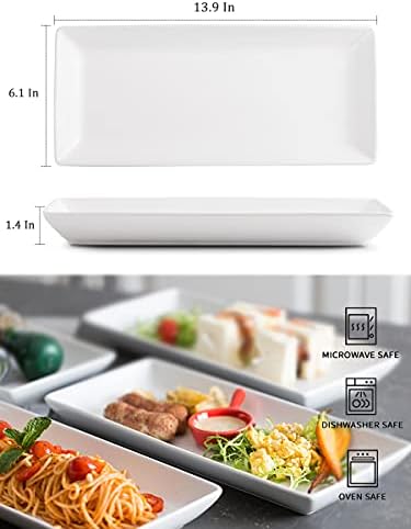LAUCHUH Serving Platters for Party, 14-inch Porcelain Rectangle Plates - Image 2