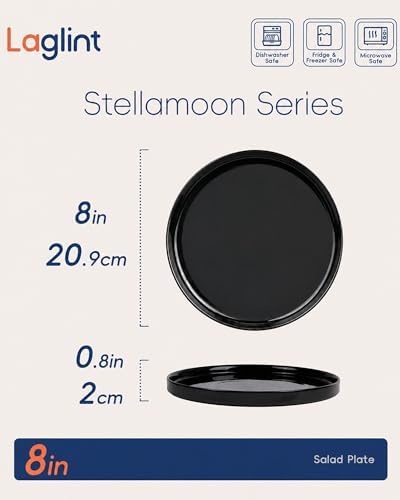 LaGlint 8 Inch Salad Plate Set of 6, Black Opal Glass Round Plates - Image 5