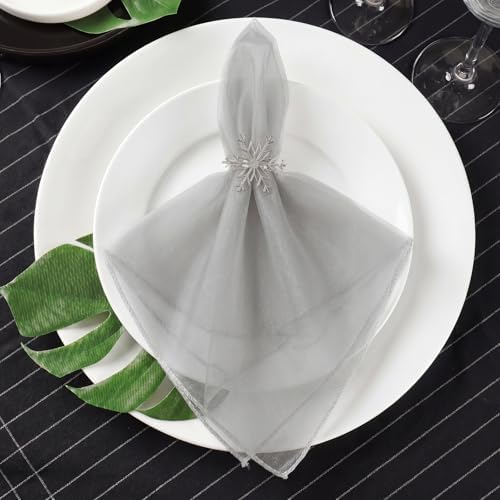 Tigeen 12 Pcs Organza Dinner Napkins 20x20 Sheer Sparkly,Silver Gray - Image 5
