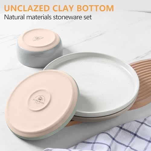 LIANYU 12 Piece Ceramic Dinnerware Set, Stoneware Dinner Dish Set for 4, Kitchen Modern Dishware Plates and Bowls, Scratch Resistant, Assorted Colors - Image 2