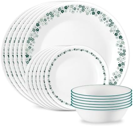 Corelle Spring Blossom Teal 18-Piece Round Dinnerware Set, Service for 6 by Corelle
