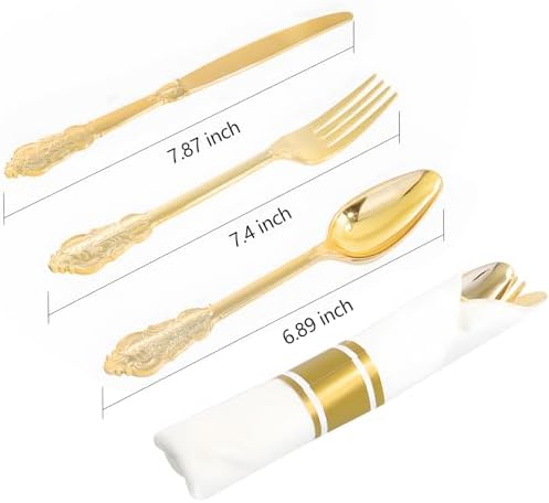 400PCS Gold Wrapped Silverware Disposable Fancy for Parties Weddings - Image 2