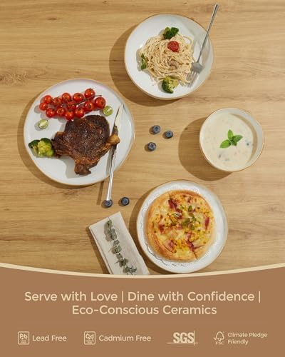 Pokini Stoneware Dinnerware Sets for 4, 16Pcs Ceramic Plates and Bowls Sets - Image 4
