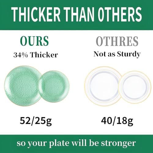 350PCS Green Gold Plastic Dinnerware Set for 50 Guests - Image 4