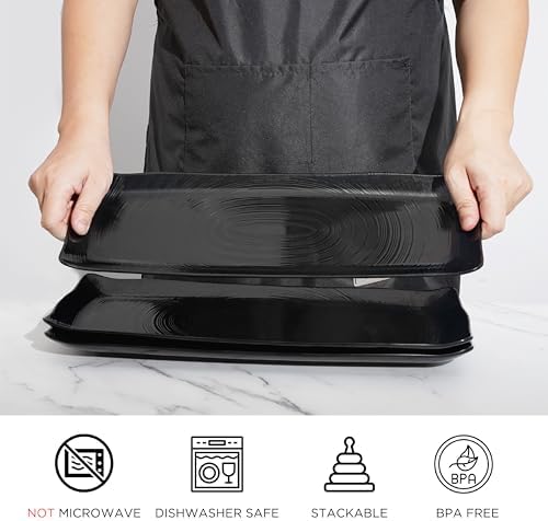 TP 16" Melamine Serving Platters Set of 3, Black Rectangular Trays - Image 3