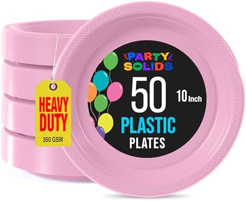 Exquisite Party Solids Sturdy Pink Plastic Plates 10" Party Plates 50 Pcs by Exquisite