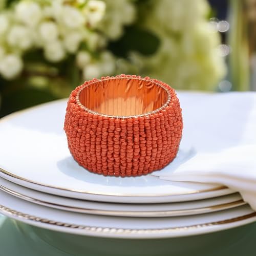 COTTON CRAFT Glitz Handmade Beaded Napkin Rings - Set of 12 - Coral - Image 5