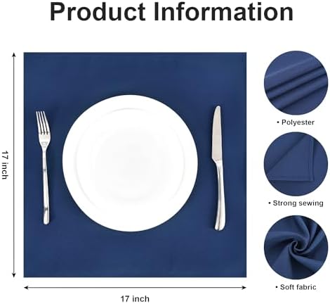 Wolkemer Set of 4 Navy Blue Cloth Napkins 17 x 17 Inches Solid Washable Polyester Dinner Napkins with Hemmed Edges for Dinners Parties Weddings Banquets Events Table Decoration - Image 5