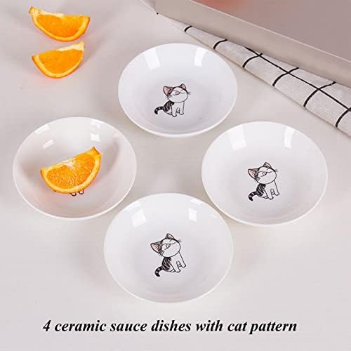 4 Pack Saucer Dishes with Cat Pattern, Ceramic Dipping Bowls Set, 4 Inch Side Dishes Sauce Dishes for Sushi Sauce Snack Soy, Porcelain Seasoning Dishes Side Bowls, Snack Serving Dishes - Image 3