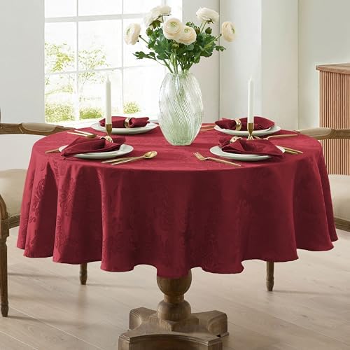 Newbridge Barcelona Damask Fabric Tablecloth, 90 Inch Round, Burgundy – No Iron, Soil Resistant Table Cover for Dining, Parties and Holidays - Image 6