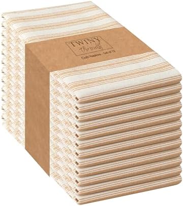 TWINY threads 12Pc 100% Cotton Cloth Napkins, 18"x18" (Mustard Yellow) by TWINYThreads
