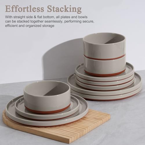 LIANYU 18 Piece Dinnerware Set for 6, Modern Style Stoneware Dinnerware Set - Image 5