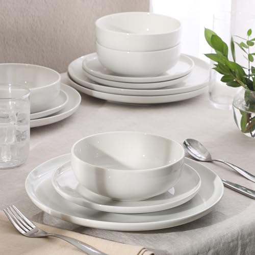 Gibson Home Havenstone 12-Piece Porcelain Dinnerware Set – Dinner Plates, Salad Plates & Bowls, Classic White Everyday Dish Set for Home, Kitchen, Microwave & Dishwasher Safe - Image 3