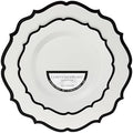 PLASTICPRO 128 Pack Elegant Disposable Plastic Plates Combo Set Bulk Pack Includes 64 Dinner Plates and 64 Salad Plates Heavy Duty Fancy Party Plates White with Black Contemporary Design by PLASTICPRO