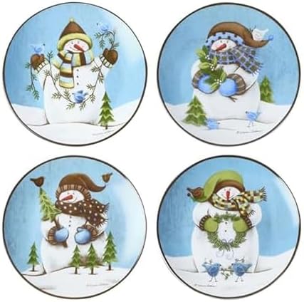 Pfaltzgraff Evergreen Ernie Snowman Porcelain Salad Plates, Set of 4, 8 Inch, Blue by Pfaltzgraff