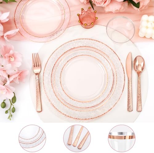 Ciaell 150PCS Rose Gold Plastic Plates – Disposable Plates with Rose Gold Plastic Silverware include 50Plates, 25Forks, 25Knives, 25Spoons, 25Cups for Wedding & Party (Pack of 2) - Image 6
