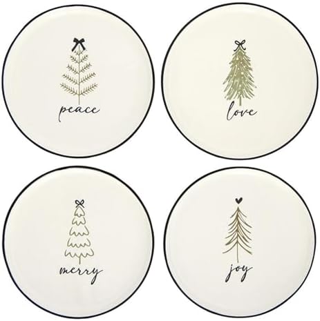 Santa Barbara Design Studio Christmas Appetizer Plates - Set of 4 Small Ceramic Plates, 5.25" Diameter, Merry Love Peace Joy by SantaBarbaraDesignStudio