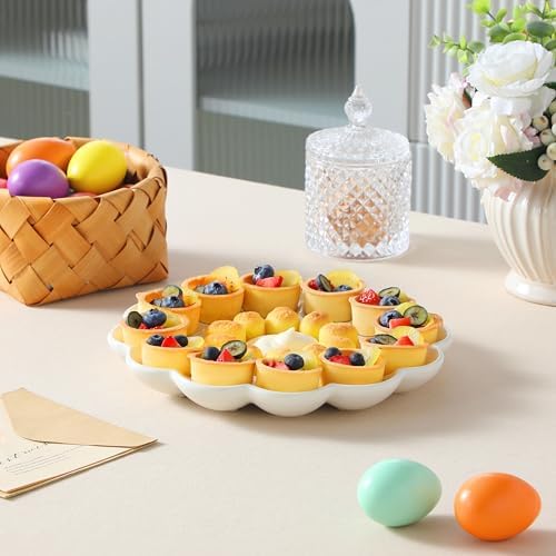 MALACASA Ceramic Deviled Egg Tray, 10 Inch Round Serving Platter, 12 Wells - Image 6