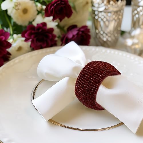 COTTON CRAFT Glitz Handmade Beaded Napkin Rings - Set of 12 - Burgundy - Image 4