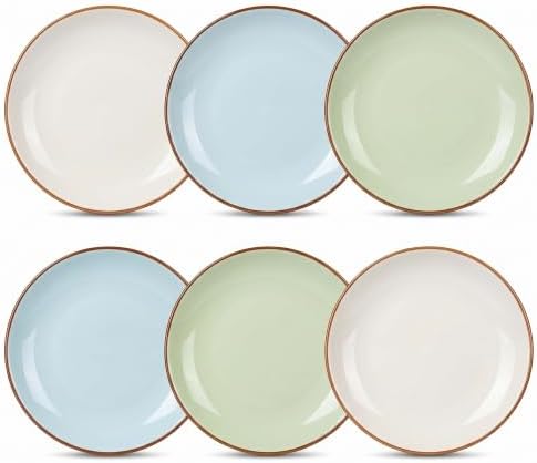 Dinner Plates Set of 6, 8 Inch Scratch Resistant Ceramic Plates, Pasta Plate, Salad Plate, for Main Course, Dishwasher and Microwave Safe, Cold Multicolor by AHX