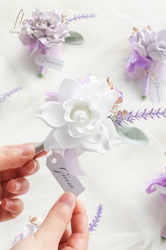 Floroom Set of 6 Purple Lilac Lavender Foam Rose Boutonnieres with Pins for Men Wedding for Groom Groomsmen Wedding Ceremonies Anniversaries Formal Dinners Parties Proms - Image 3