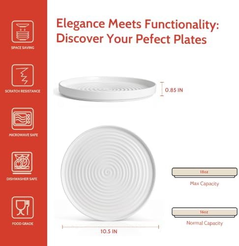 Sweese Porcelain Flat Dinner Plates Set of 6, 10.5 In High Edge Dish Set - Image 2