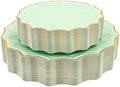 Rubtlamp 60Pcs Light Green Plastic Plates - Green Scalloped Plates with Gold Trim - 30 Gold Dinner & 30 Dessert Platos, Fancy Disposable Plates for Party, Wedding (30 Guests) by Rubtlamp