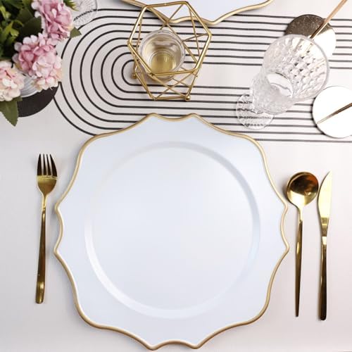 Set of 12 White Chargers for Dinner Plates, 13 Inch Scalloped Plastic Decorative Table Charge Service Plates for Wedding, Holiday, Thanksgivng, Christmas - Image 6