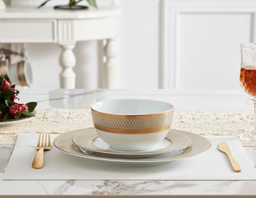 Porcelain Dinnerware Set with Real Gold Trim (Geometric Pattern,Service for 4) - Image 3