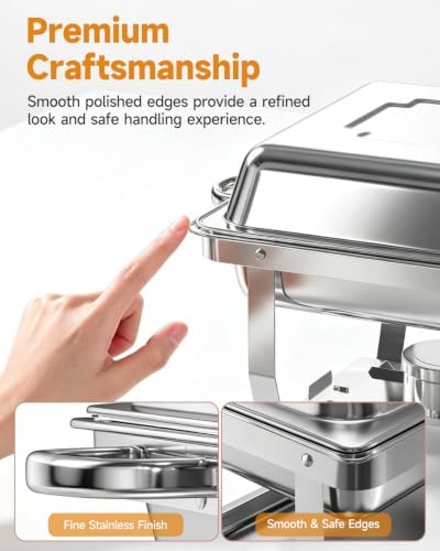 Chafing Dishes for Buffet, 2 Pack 9QT Stainless Steel Rectangular Buffet Servers and Warmers, Buffet Warmer Set with 2 Serving Tongs&Spoons, Food Warmers for Parties, Weddings, Catering Events - Image 3