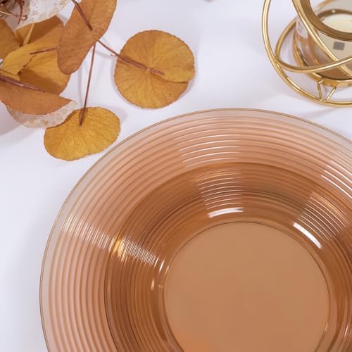 FLOWERCAT 100PCS Clear Brown Plastic Plates - Heavy Duty Plastic Plates Disposable for party &Wedding - Serve for 50Guests party (10inch & 7inch)(Mocha Mousse) - Image 3